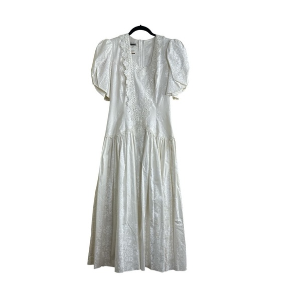 Scott McClintock Vintage 80s Puff Sleeve Drop Waist Midi Dress Size: 6 - Picture 1 of 15